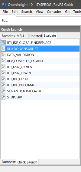 Quick Launch Evaluate Tab