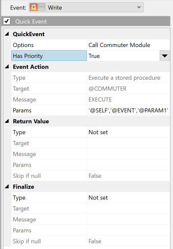 QuickEvent definition showing the "Has Priority" flag set