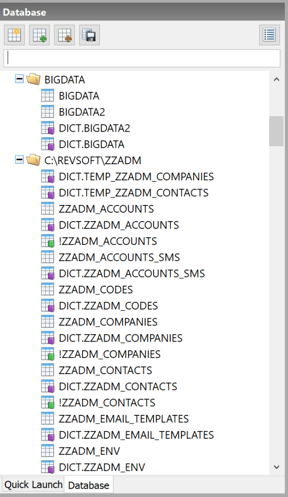 New Database Toolpanel
