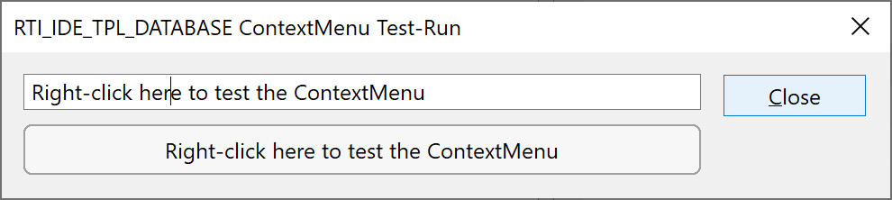 Test-run context menu dialog box