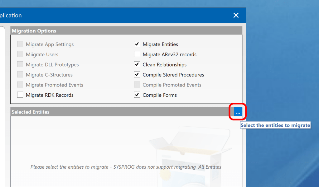 Selected Entities option button